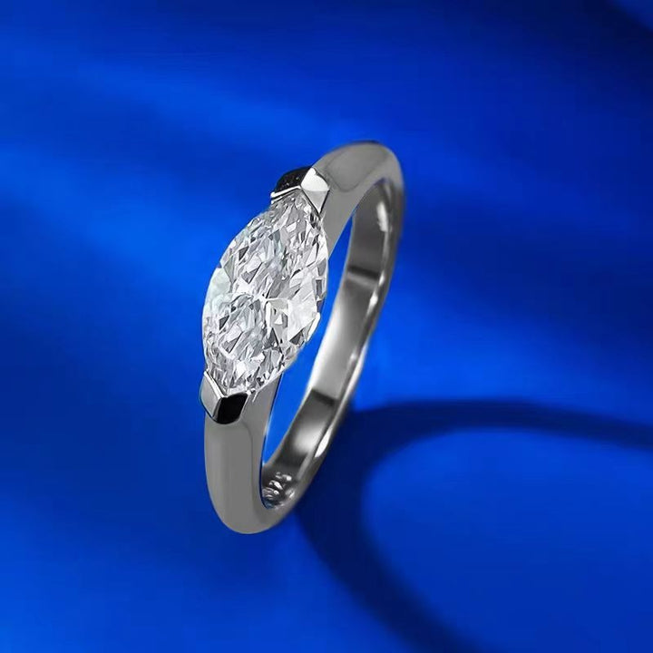 Geometric Light Marquise-Cut Half-Bezel Minimalist Ring