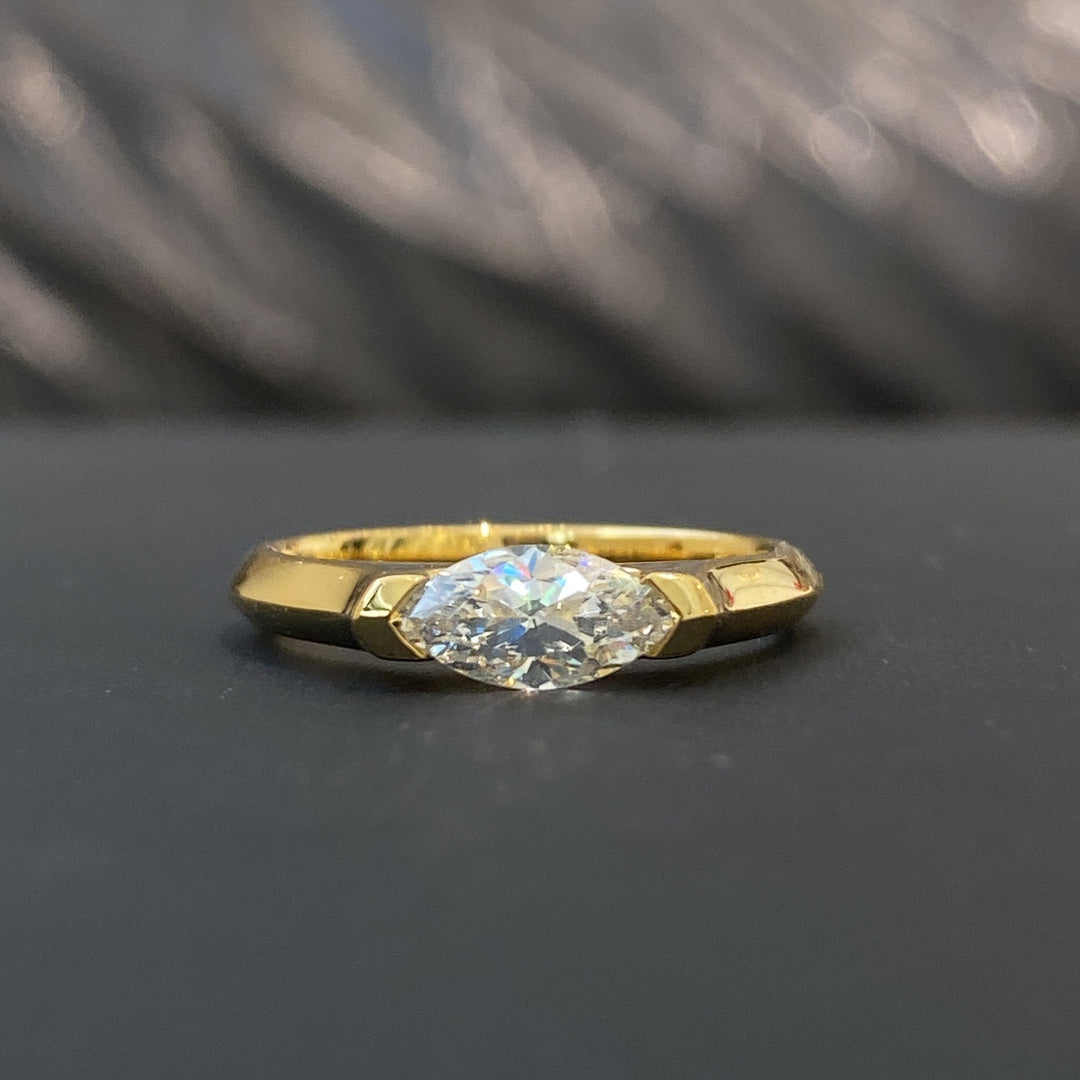 Geometric Light Marquise-Cut Half-Bezel Minimalist Ring