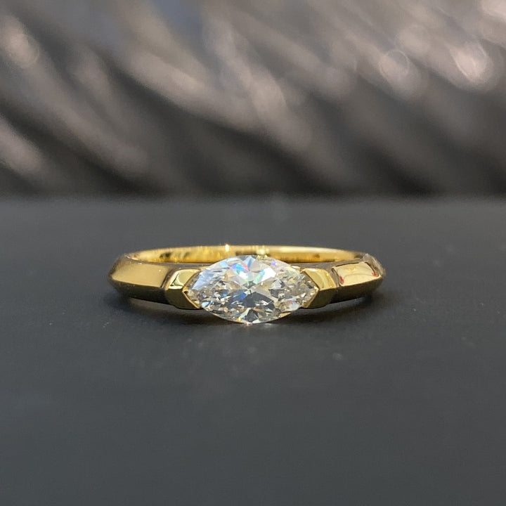 Geometric Light Marquise-Cut Half-Bezel Minimalist Ring