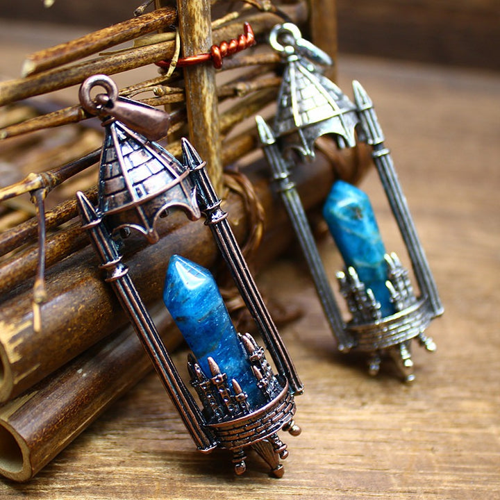 Gothic Boundary Guardian Natural Crystal Point Castle Pendant Necklace
