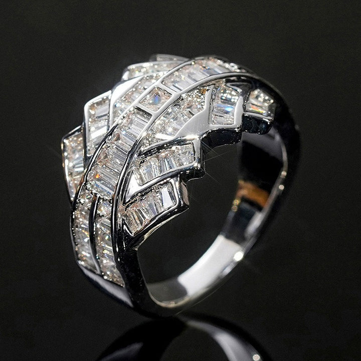Geometric Weave Baguette-Cut Interlocking Statement Ring