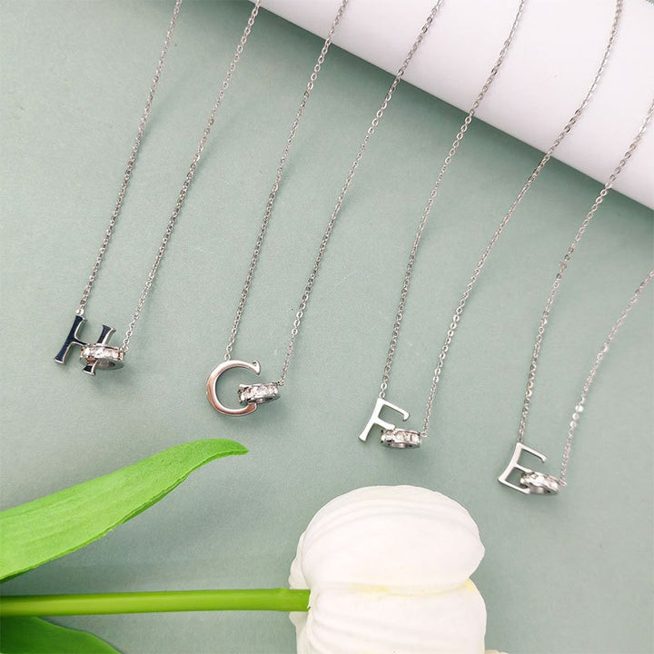 S925 Sterling Silver Micro-Pavé Ring Initial Necklace