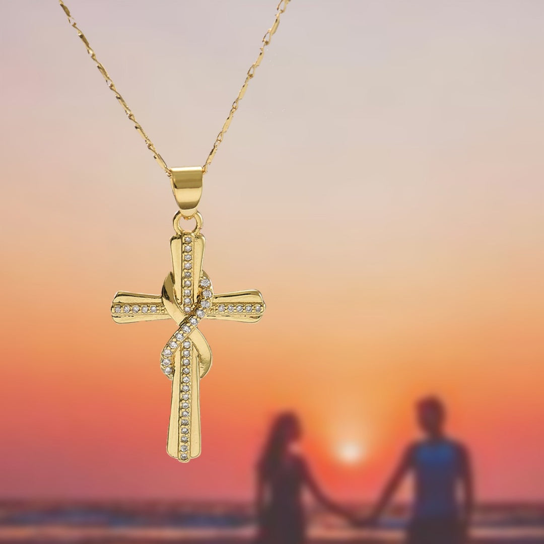 Pavé Crystal Wrapped Cross Necklace