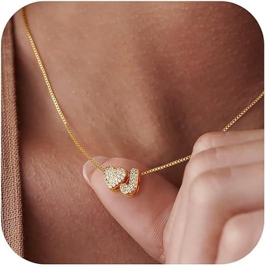 Starlight Heart 26-Letter Pavé Initial Heart Custom Necklace