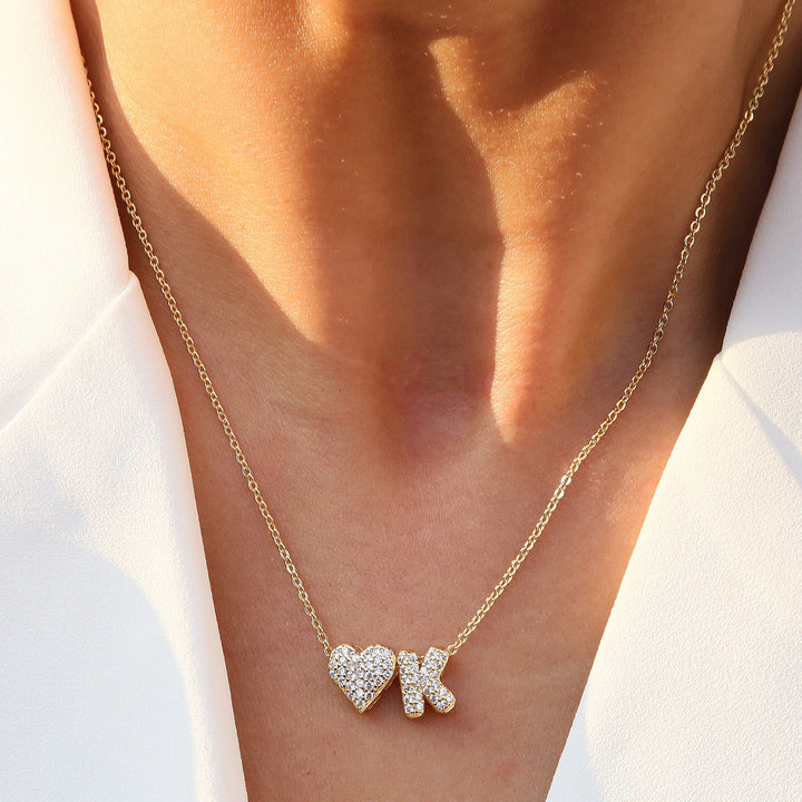 Starlight Heart 26-Letter Pavé Initial Heart Custom Necklace