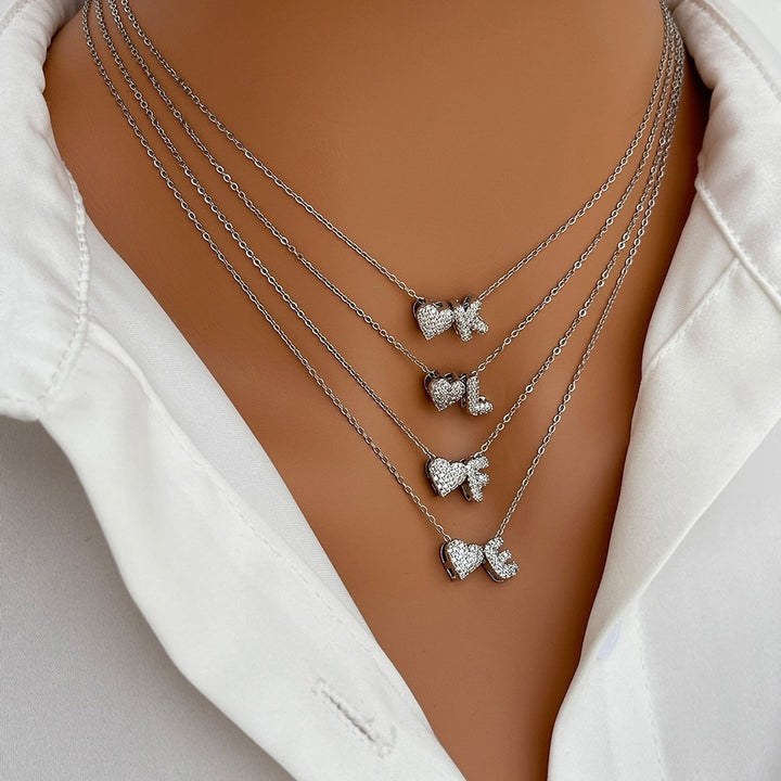 Starlight Heart 26-Letter Pavé Initial Heart Custom Necklace