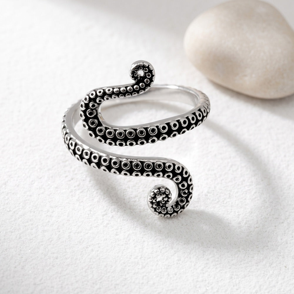 Deep Sea Energy Vintage Oxidized Octopus Tentacle Wrap Ring