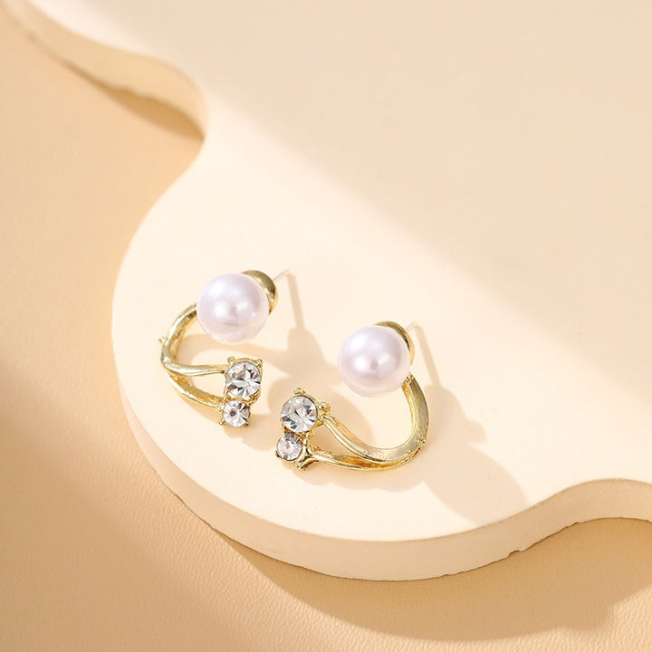 14K Gold-Plated Asymmetrical Pearl Crystal C-Hoop Earrings
