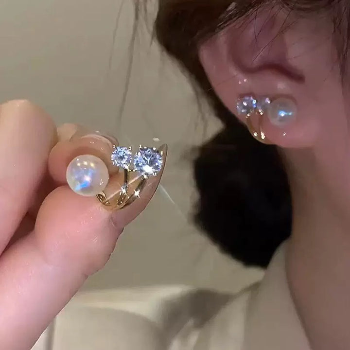 14K Gold-Plated Asymmetrical Pearl Crystal C-Hoop Earrings