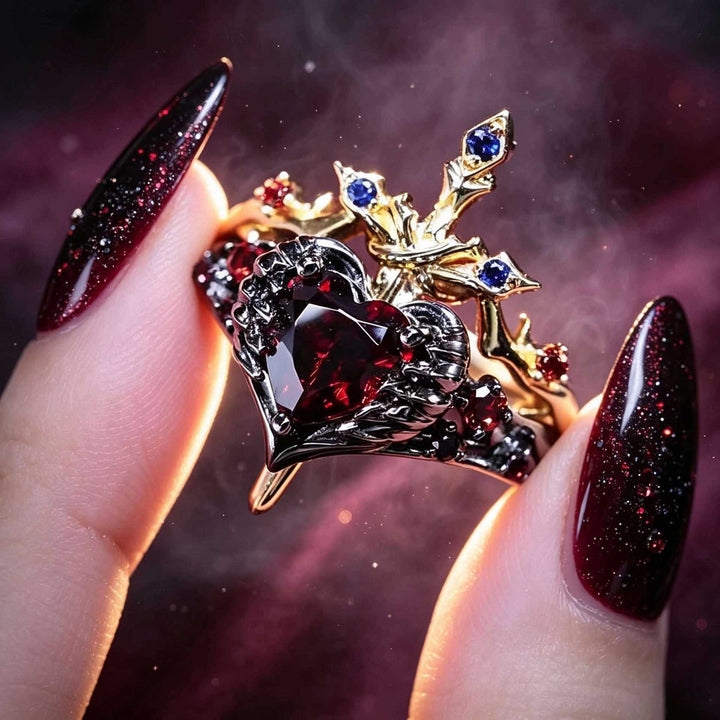 Dark Guardian Gothic Fantasy Sword Heart Stackable Rings