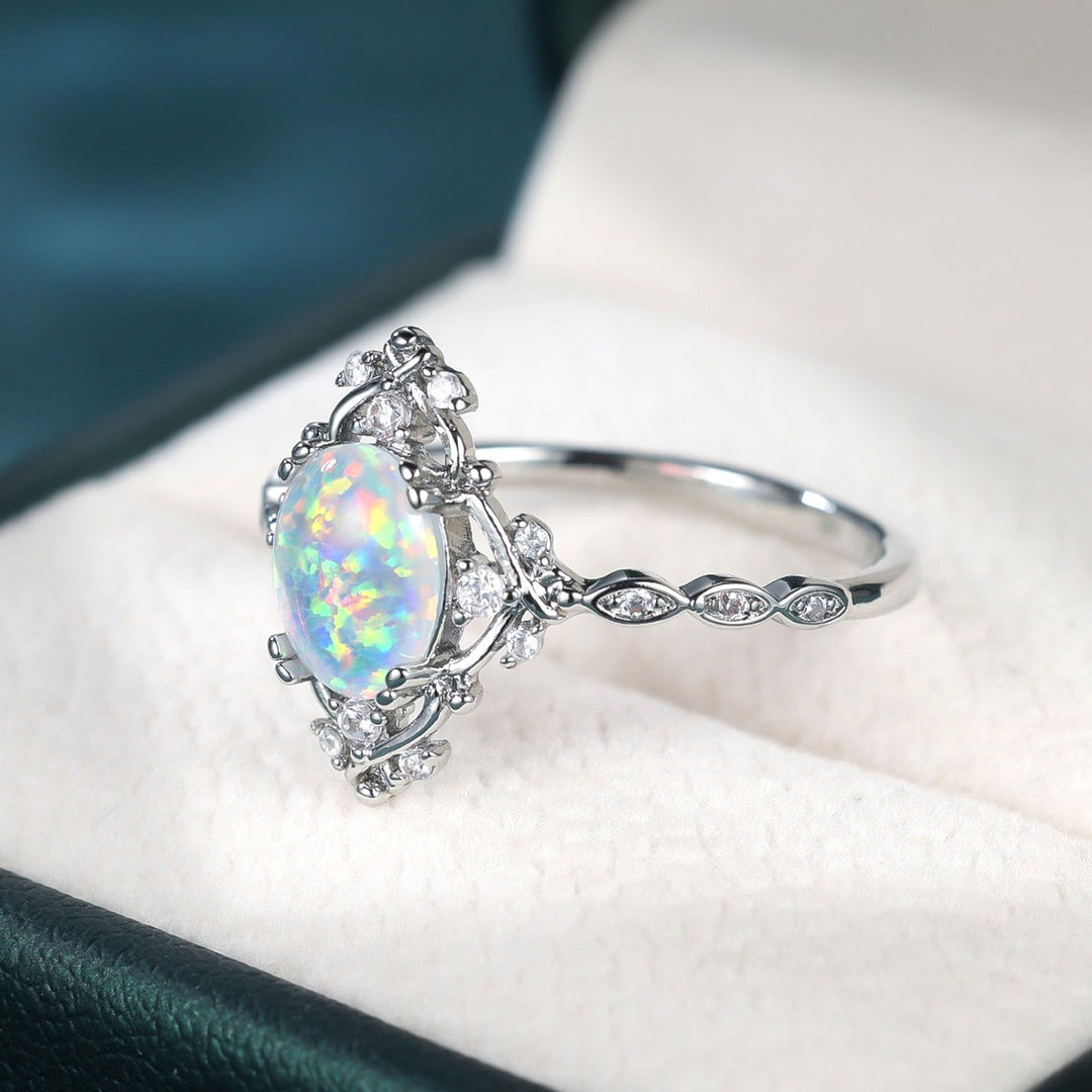 S925 Sterling Silver Natural Opal Vintage Lace Ring