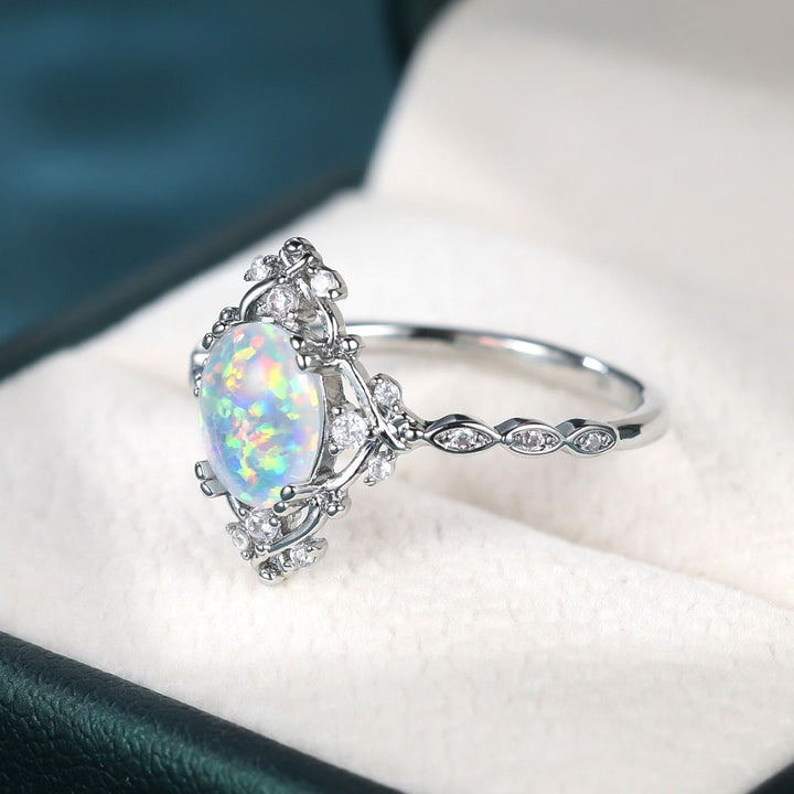 S925 Sterling Silver Natural Opal Vintage Lace Ring