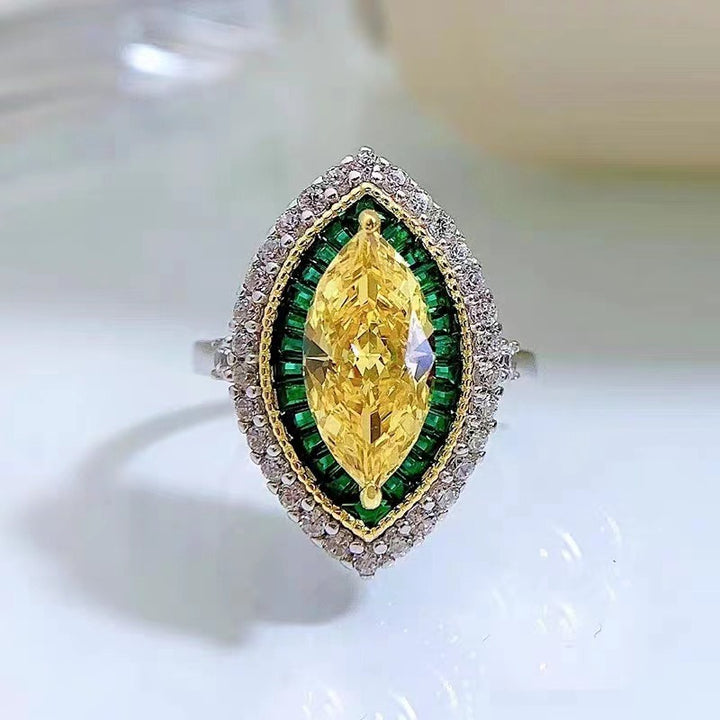 S925 Sterling Silver Marquise Double-Halo Colorful Gemstone Ring