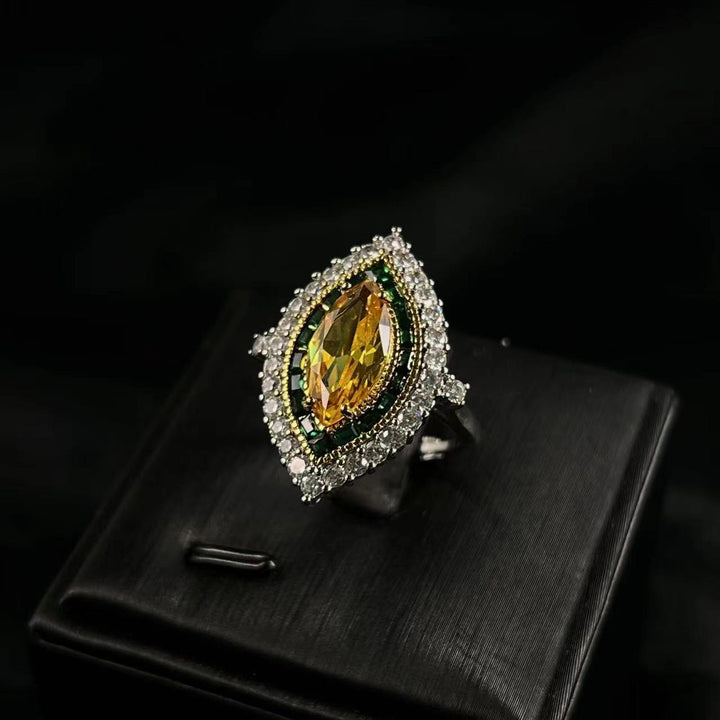 S925 Sterling Silver Marquise Double-Halo Colorful Gemstone Ring
