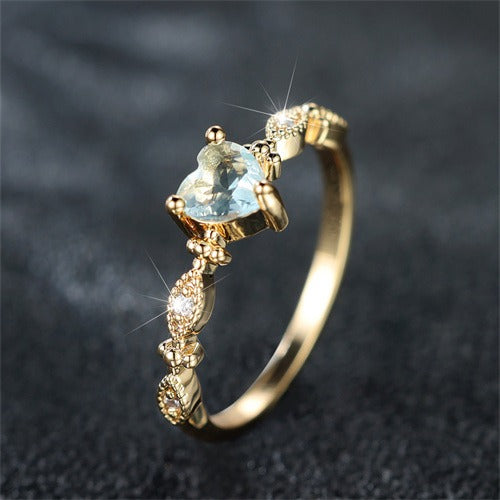 14K Gold-Plated Aqua Heart Vintage Marquise Pavé Ring
