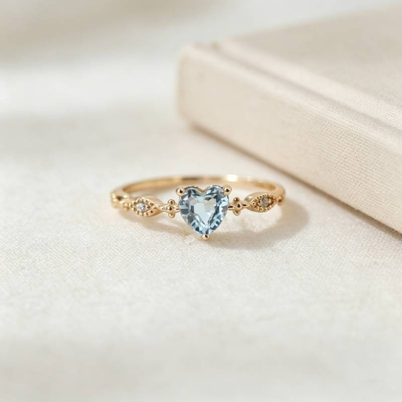 14K Gold-Plated Aqua Heart Vintage Marquise Pavé Ring