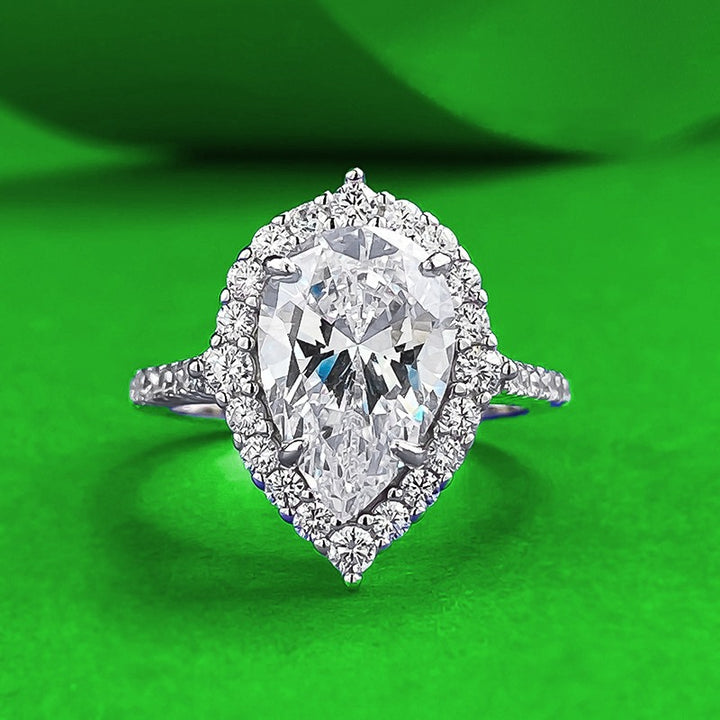 S925 Sterling Silver Pear-Cut Halo Pavé Ring
