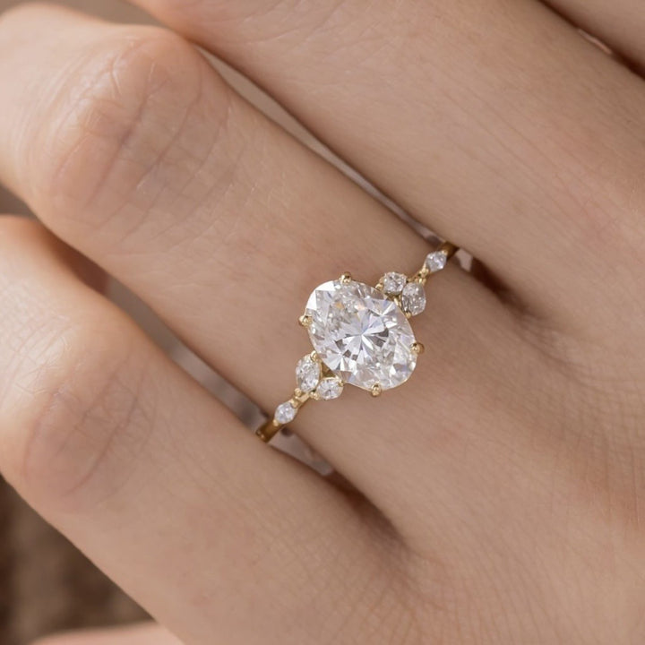 French Vine 14K Gold Plated Oval Solitaire Marquise Accent Ring