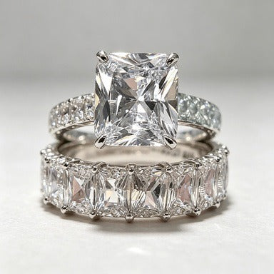 S925 Sterling Silver Emerald-Cut Solitaire Eternity Band Stacking Set
