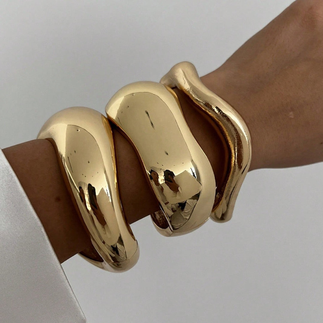 Liquid Metal 18K Gold Plated/High-Polish Fluid Sculptural Bangle Set