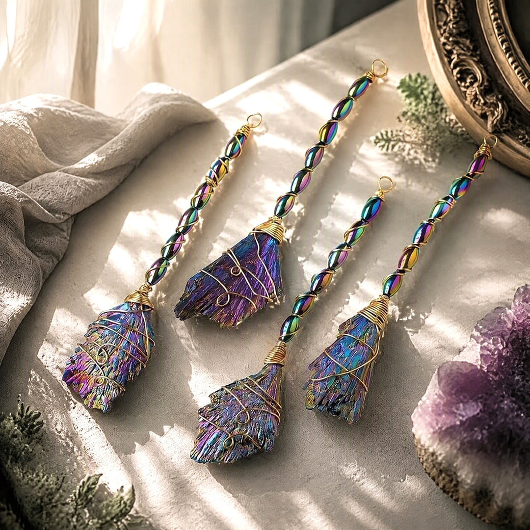 Mystical Guardian Handmade Wire-Wrapped Natural Crystal Witch's Broom Pendant