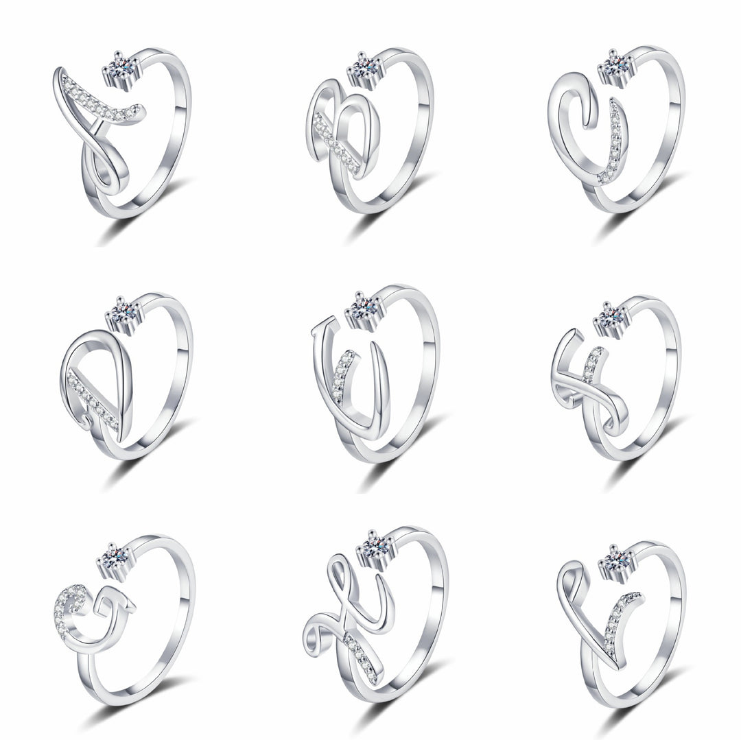 Dainty Cursive Initial Open Ring with CZ Accent