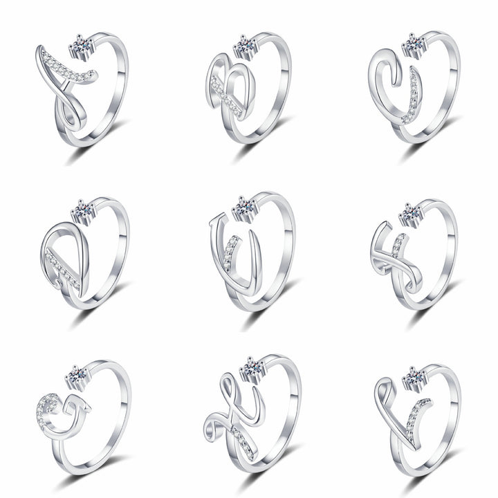 Dainty Cursive Initial Open Ring with CZ Accent