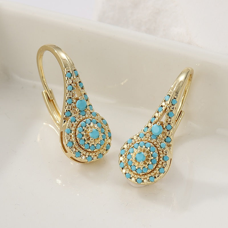 Persian Dream 18K Gold Turquoise Vintage Huggie Earrings Exotic Whispers at Your Ears（A Pair）