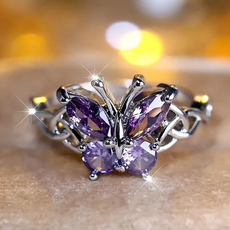 Celtic Butterfly Dance S925 Sterling Silver Gemstone Butterfly Ring