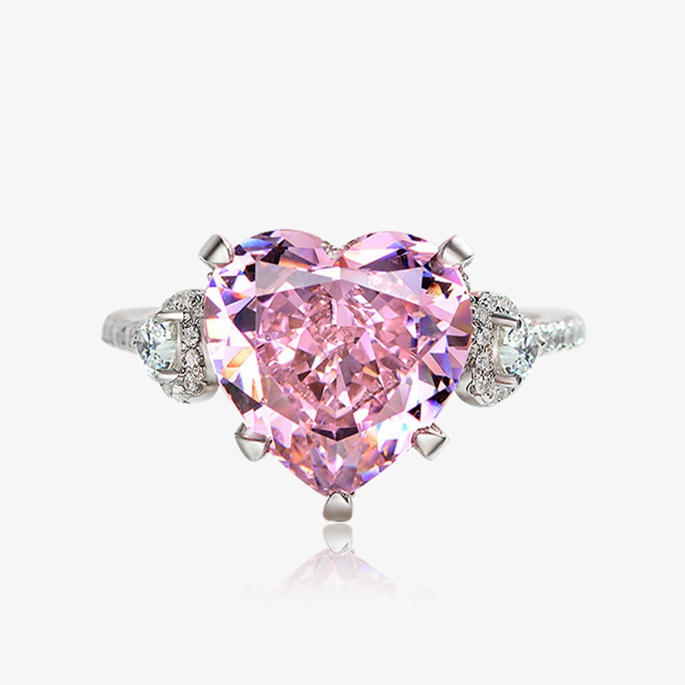 Blush Heart Radiance Platinum Heart-Cut Pink Diamond Three-Stone Ring