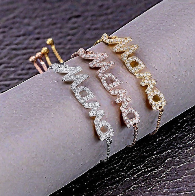Beloved Mama Pave Initial Adjustable Bracelet