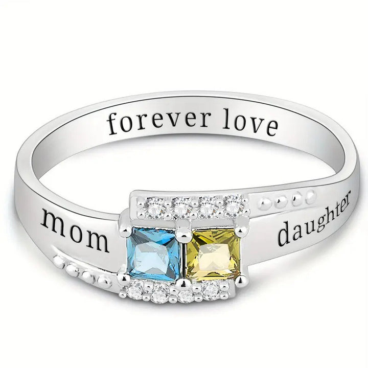 Forever Bond S925 Silver Mother Daughter Birthstone Ring