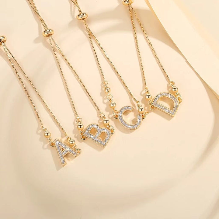 Personalized Touch 18K Gold Diamond 26 Letters Adjustable Bracelet