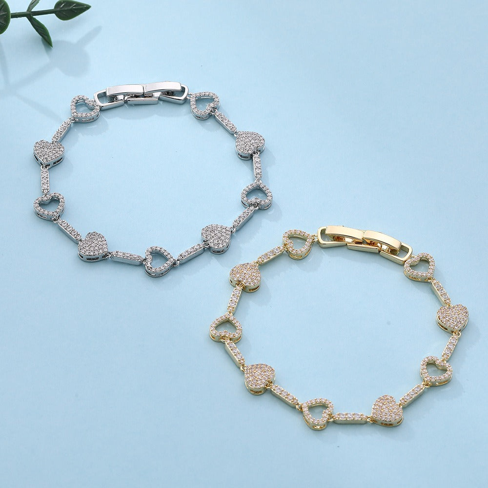 Sparkling Hearts 18K Gold/White Gold Diamond Link Bracelet