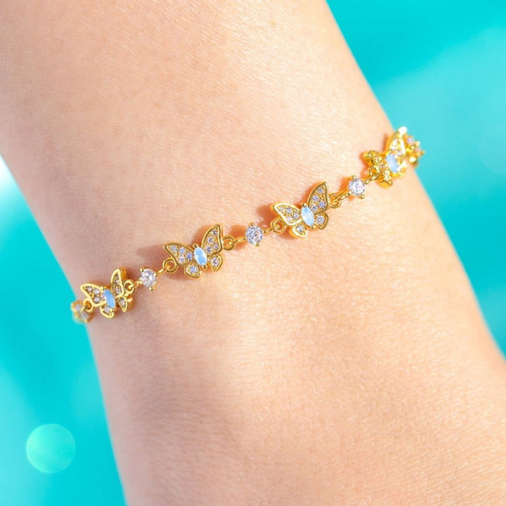 Butterfly Opal Adjustable Slider Bracelet 18K Gold/White Gold