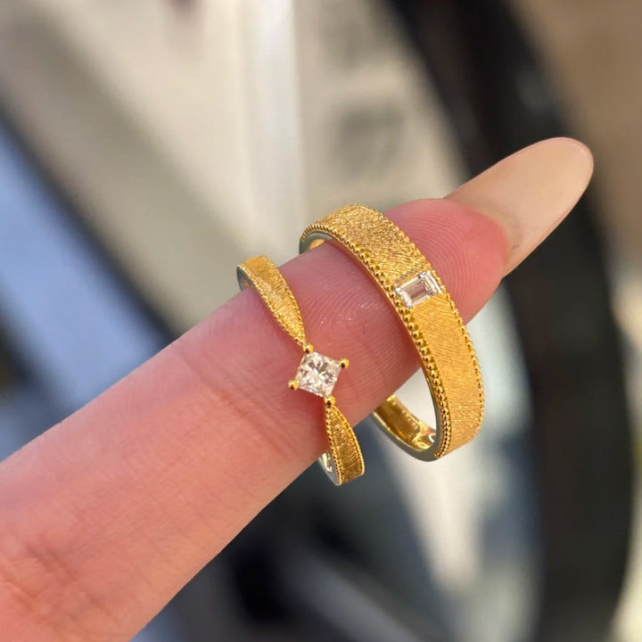 Woven Gold Promise Couple Rings