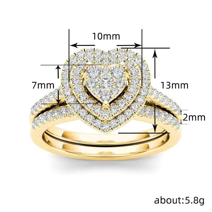 Double Halo Heart Bridal Ring Set