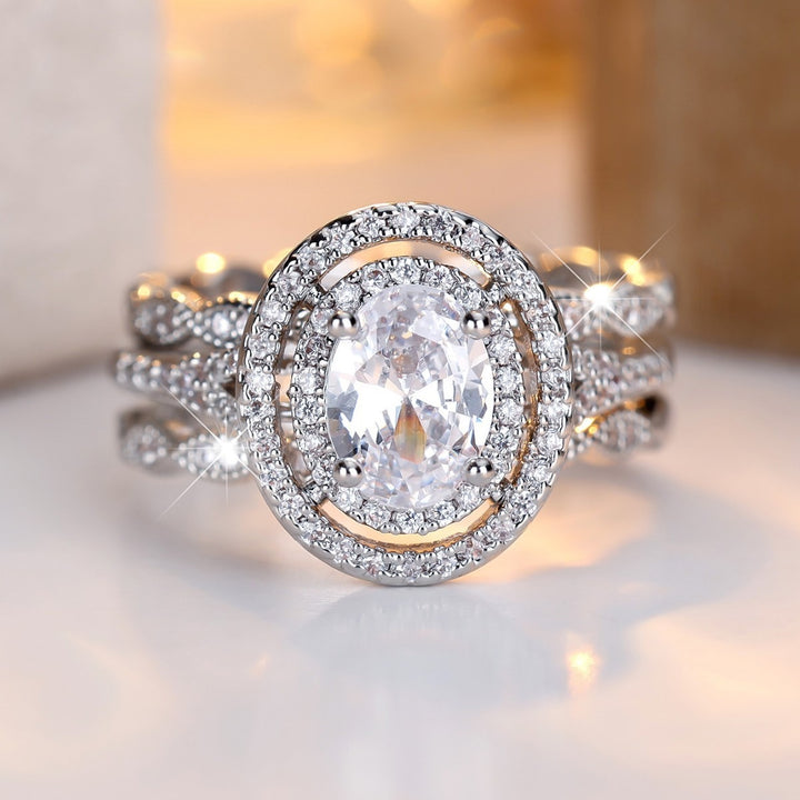 Eternal Vow White Gold Oval Double Halo Bridal Ring Set