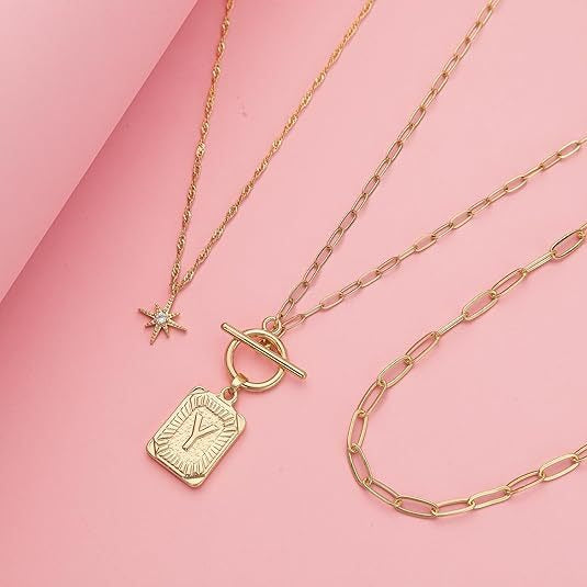 Personalized Initial 14K Gold Vintage Square Tag Letter Necklace