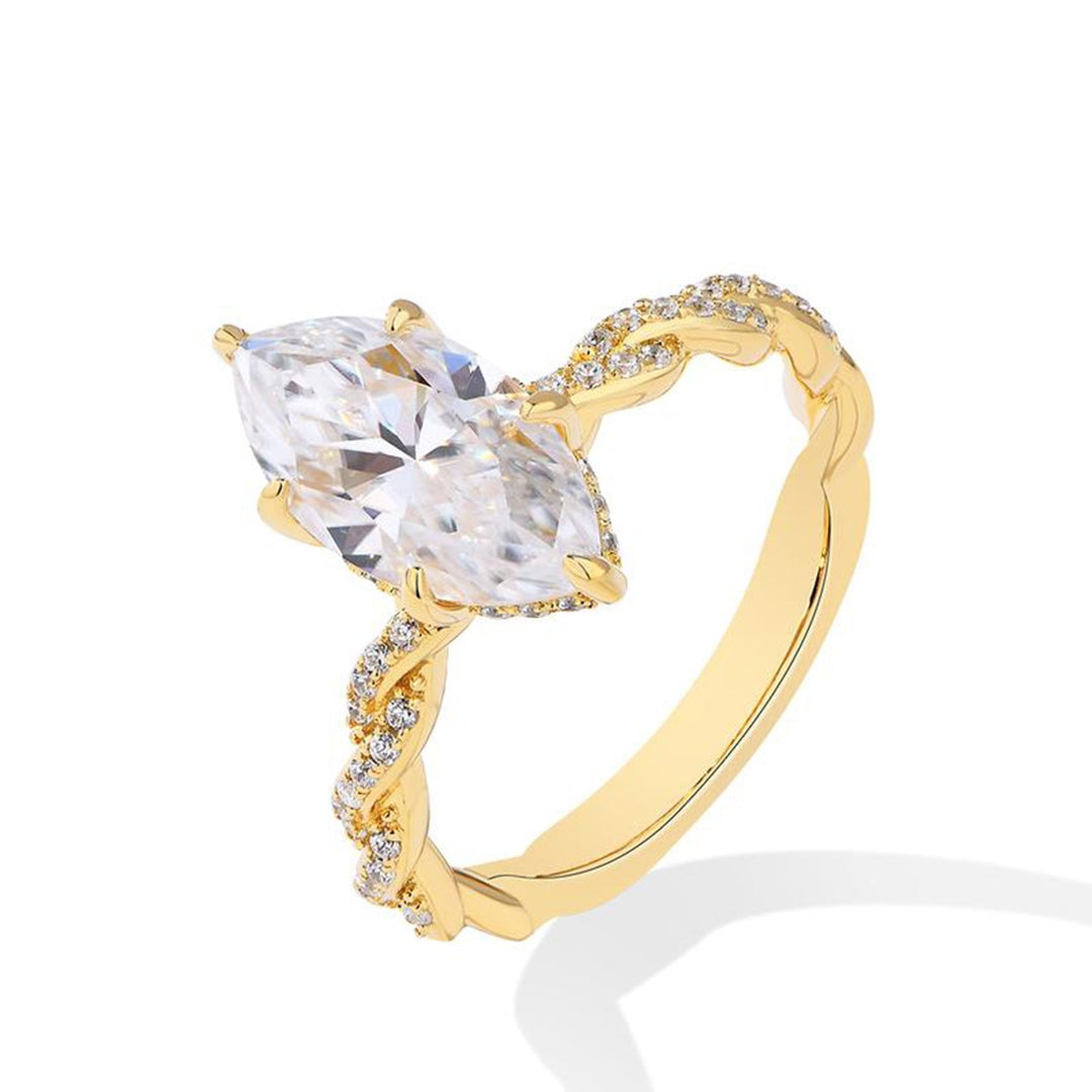 18K Gold Plated Marquise Cut Twisted Pavé Ring