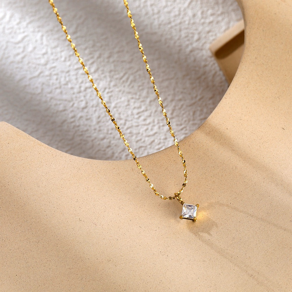 14K Gold Princess Cut Curb Chain Necklace