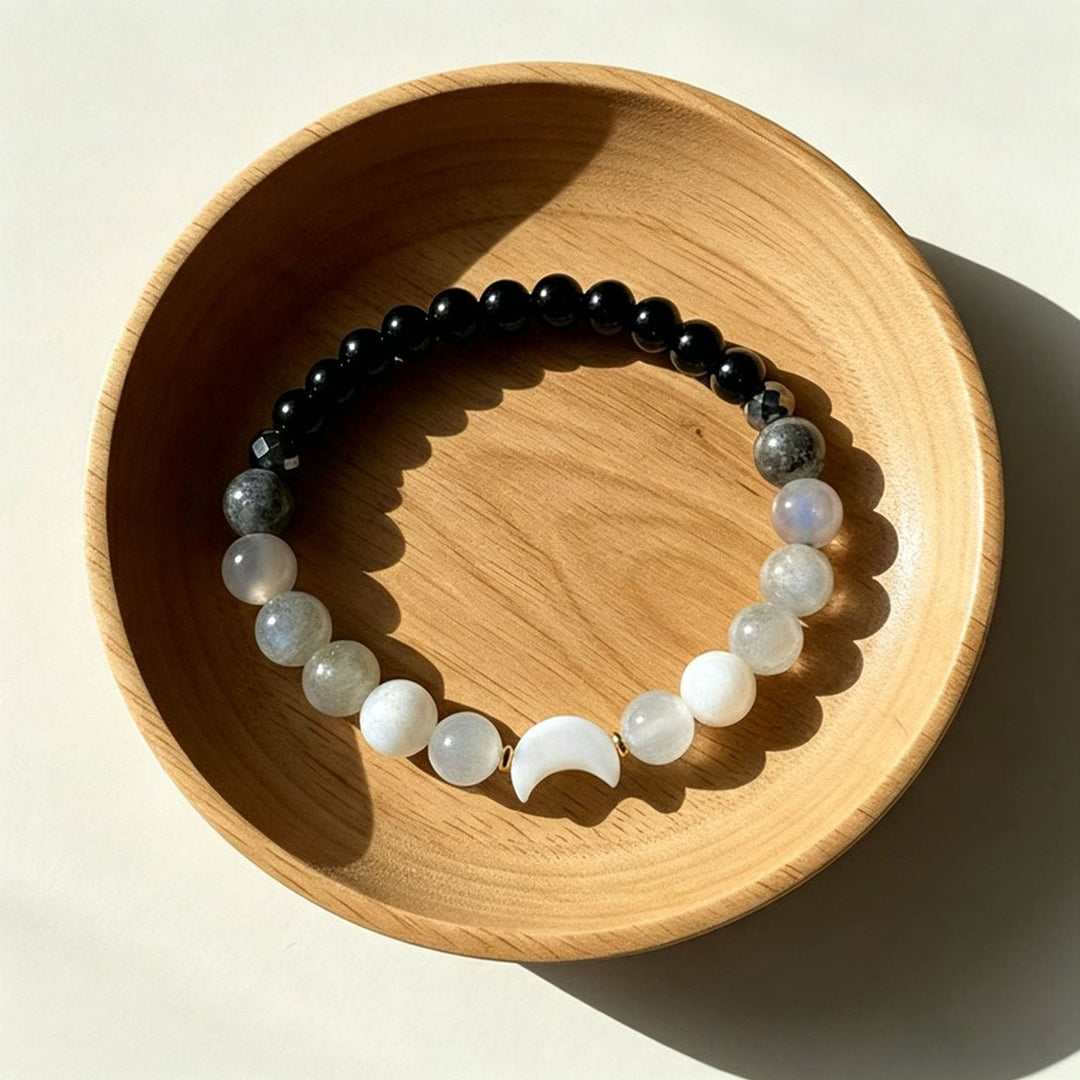 Moon Shield Rebound Natural Obsidian & Moonstone Bracelet