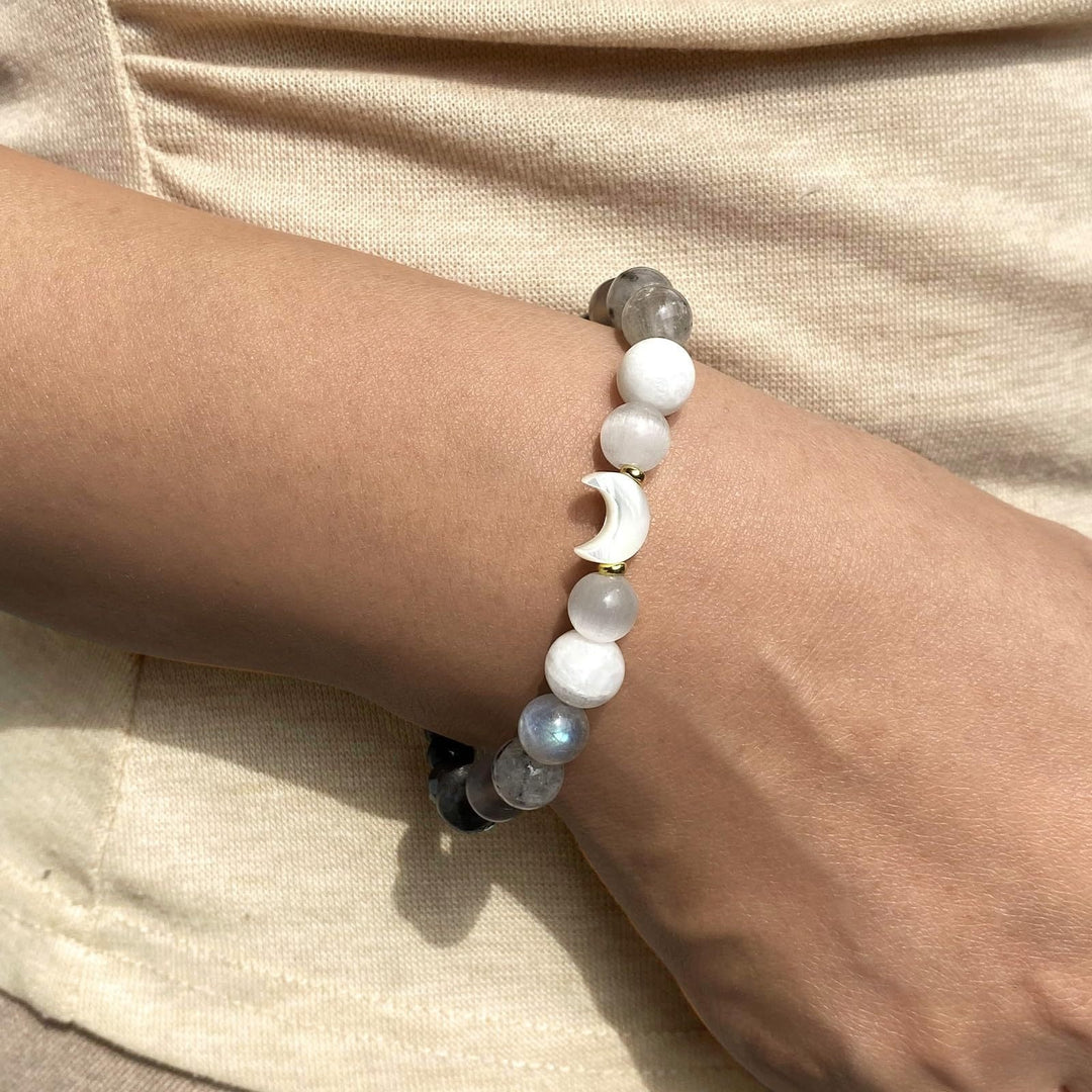 Moon Shield Rebound Natural Obsidian & Moonstone Bracelet