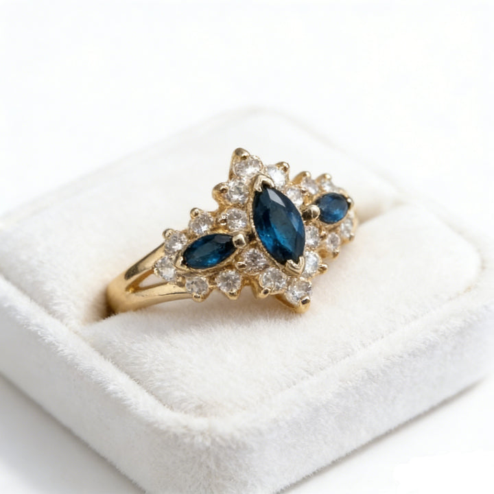 Vintage Starburst 14K Gold-Plated Marquise Sapphire Ring