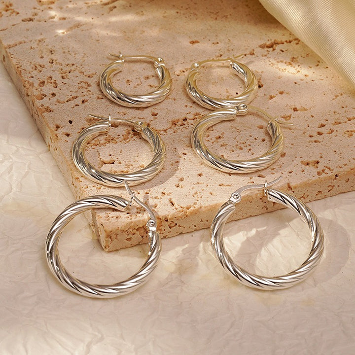 18K Gold/Silver Multi-Size Textured Hoop Earrings