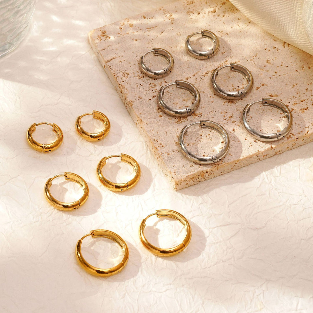 18K Gold/Silver Multi-Size Hoop Earrings