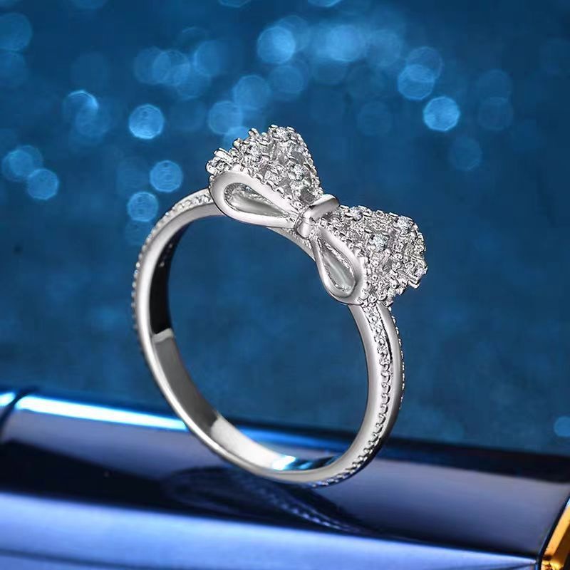 「Bow Glow」S925 Sterling Silver Platinum-Plated CZ Bow Ring