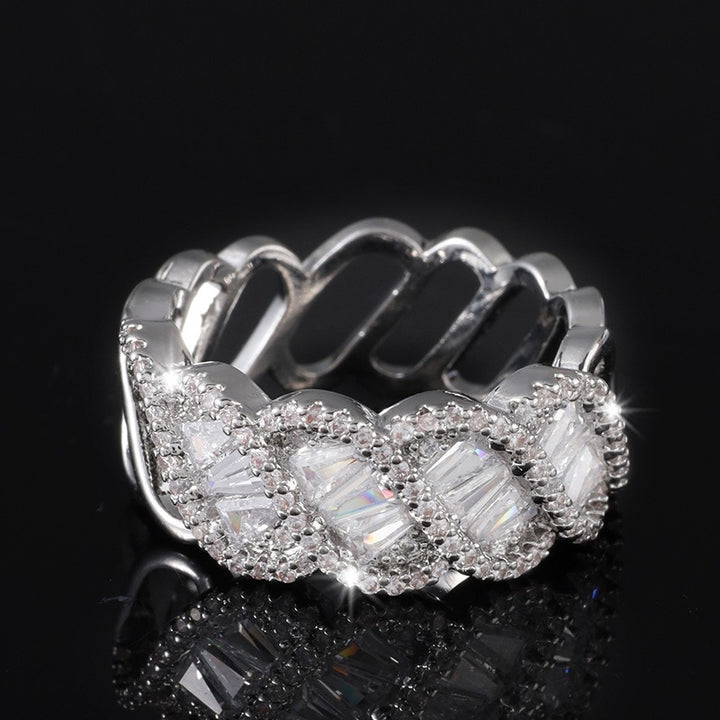 「Woven Starlight」S925 Sterling Silver Baguette CZ Hollow Ring