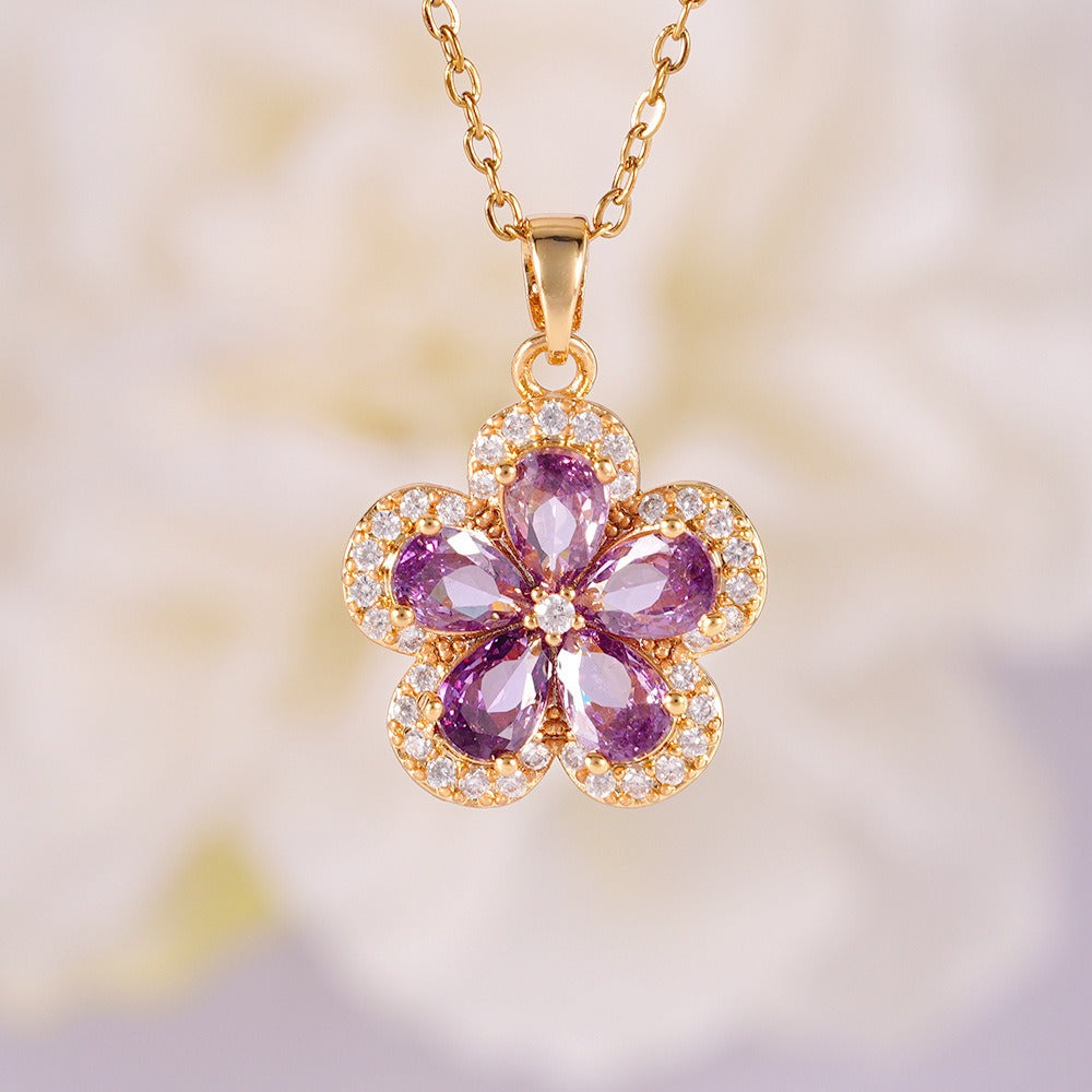 「Amethyst Bloom」18K Gold Plated Amethyst Flower Necklace