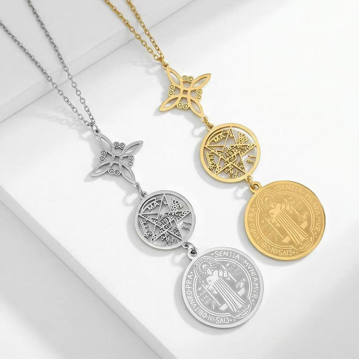 「Triple Shield」Pentacle & St. Benedict Protection Necklace
